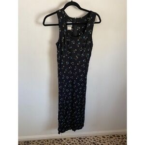 Rabbit Rabbit Rabbit Designs Black Floral Crinkle Gauze Maxi Dress 90s